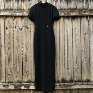 Vintage 90s Night Way Collections Maxi Dress Mesh Cutout Size 6 Black Crepe